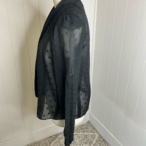 Vintage Loren Women Medium Open Front Dot Pattern Sheer Blouse Black Long Sleeve - Picture 11 of 15